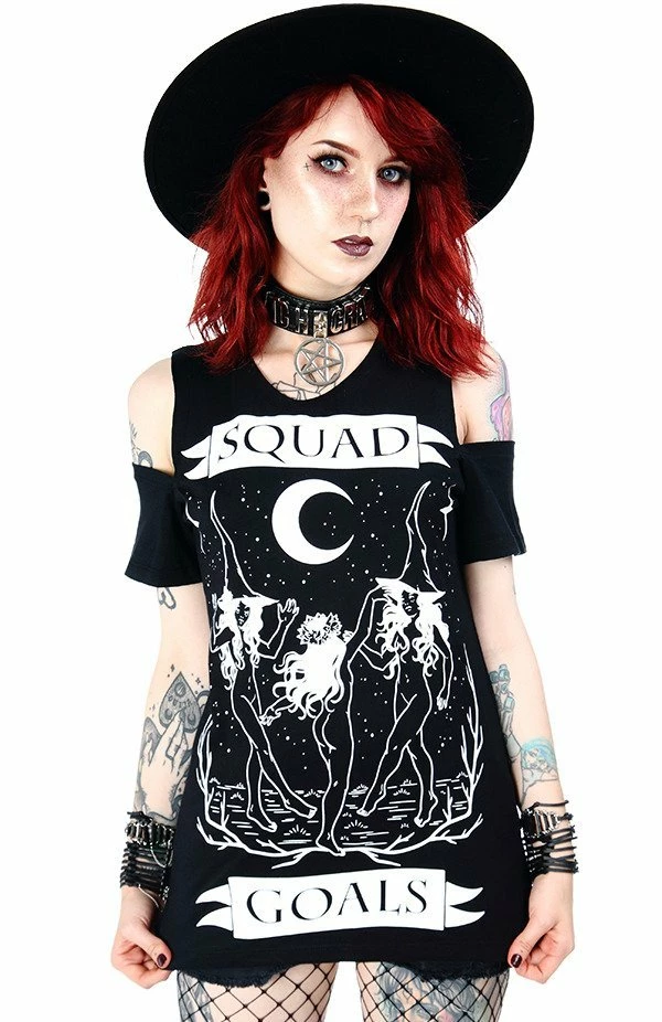Restyle T-Shirts Squad Goals Black Witches Cold Shoulder T-shirt - Image 2