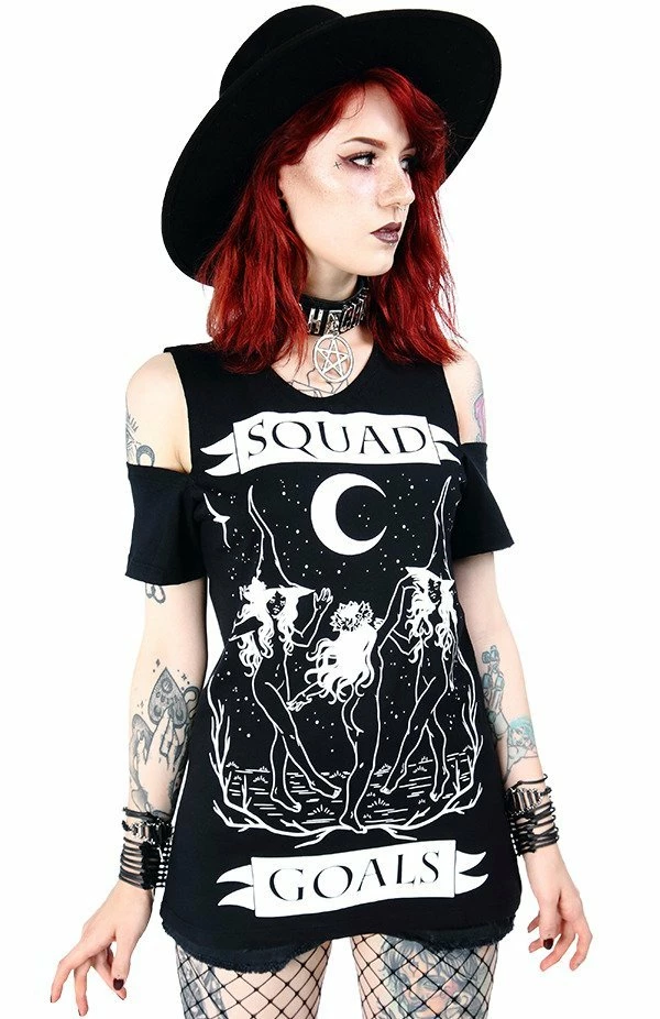 Restyle T-Shirts Squad Goals Black Witches Cold Shoulder T-shirt - Image 3