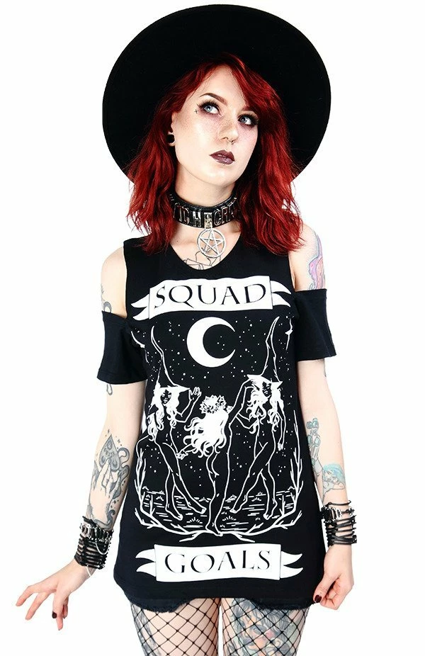 Restyle T-Shirts Squad Goals Black Witches Cold Shoulder T-shirt - Image 5