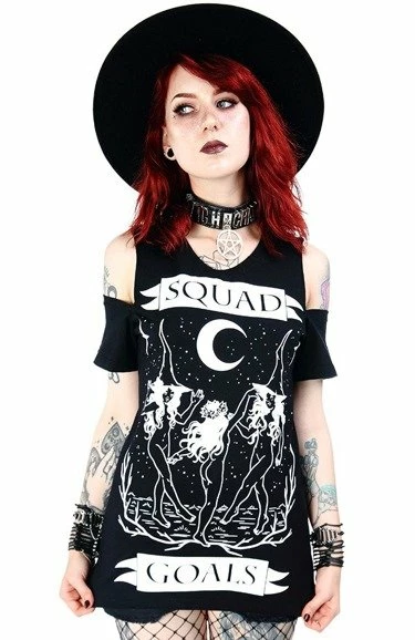 Restyle T-Shirts Squad Goals Black Witches Cold Shoulder T-shirt
