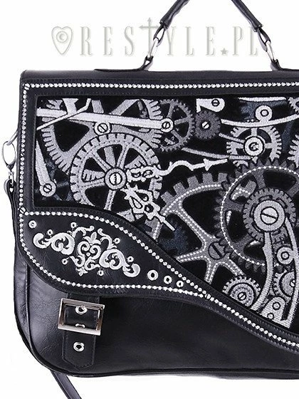 Restyle Purses & Handbags Steampunk Satchel Bag Irregular Briefcase Black Mechanism - Image 2