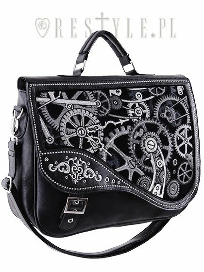 Restyle Purses & Handbags Steampunk Satchel Bag Irregular Briefcase Black Mechanism - Image 3