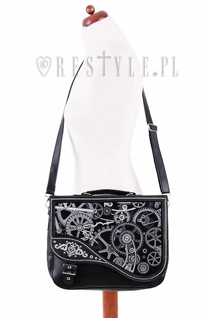 Restyle Purses & Handbags Steampunk Satchel Bag Irregular Briefcase Black Mechanism - Image 5