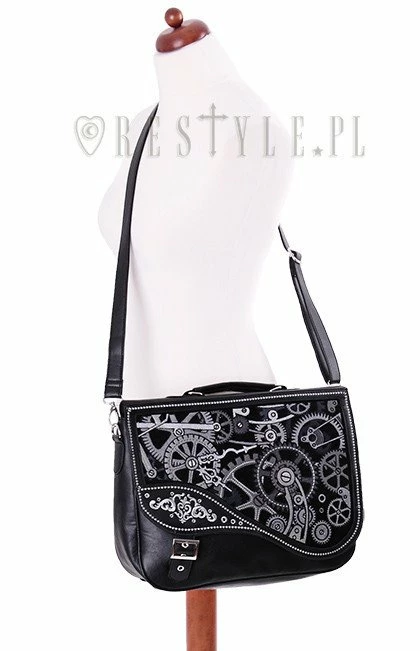 Restyle Purses & Handbags Steampunk Satchel Bag Irregular Briefcase Black Mechanism - Image 6
