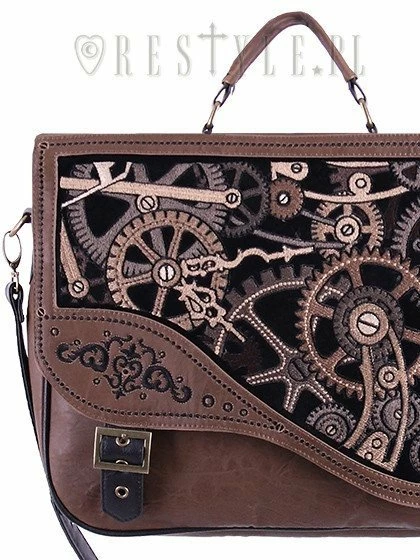 Restyle Purses & Handbags Steampunk Satchel Bag Irregular Briefcase Brown Mechanism - Image 2