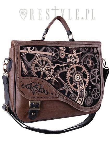 Restyle Purses & Handbags Steampunk Satchel Bag Irregular Briefcase Brown Mechanism - Image 3