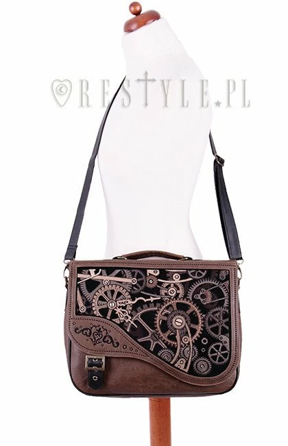 Restyle Purses & Handbags Steampunk Satchel Bag Irregular Briefcase Brown Mechanism - Image 5