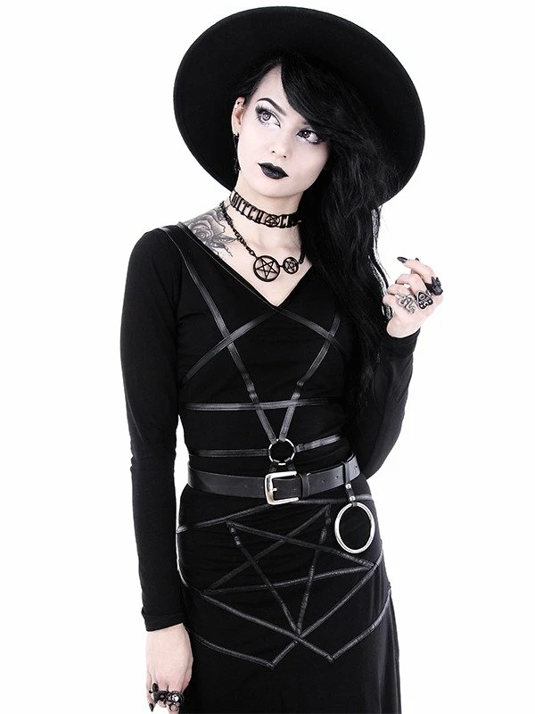 Restyle Necklaces Thick Pentagram Necklace "Black Double Pentacle Chain" - Image 3