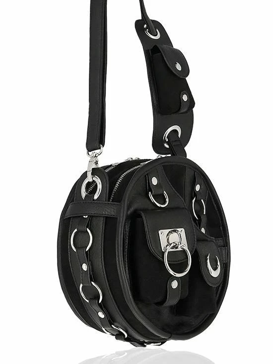 Restyle Purses & Handbags Utility Black Round Bag With Many Pockets And A Moon - Image 4