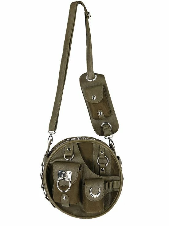 Restyle Purses & Handbags Utility Round Olive Multiple Pockets Crescent Moon Bag - Image 2