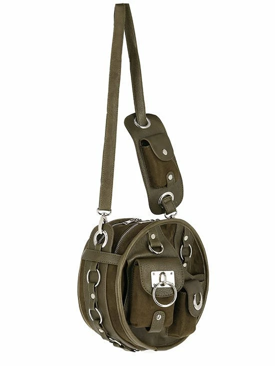 Restyle Purses & Handbags Utility Round Olive Multiple Pockets Crescent Moon Bag - Image 3