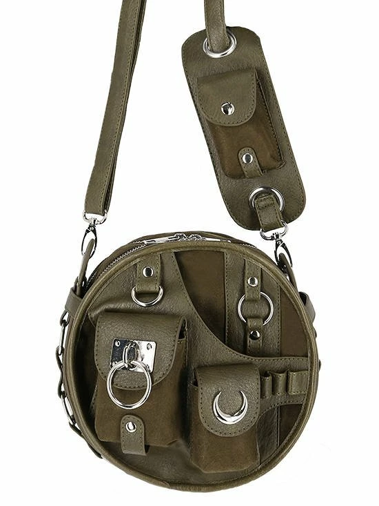 Restyle Purses & Handbags Utility Round Olive Multiple Pockets Crescent Moon Bag