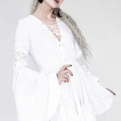 Restyle Dresses White Gothic Lace-Up Flared Long Sleeves A-Line Mini Dress