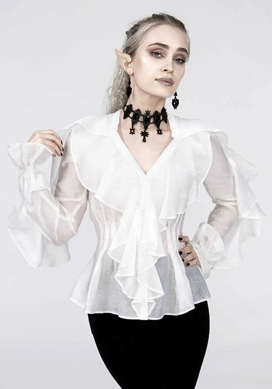 Restyle Standard Tops White Gothic V Neck Ruffled Shirt - Image 2