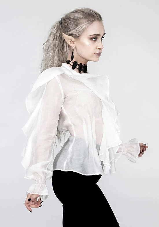 Restyle Standard Tops White Gothic V Neck Ruffled Shirt - Image 3