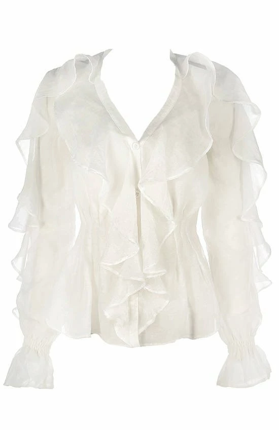 Restyle Standard Tops White Gothic V Neck Ruffled Shirt - Image 5