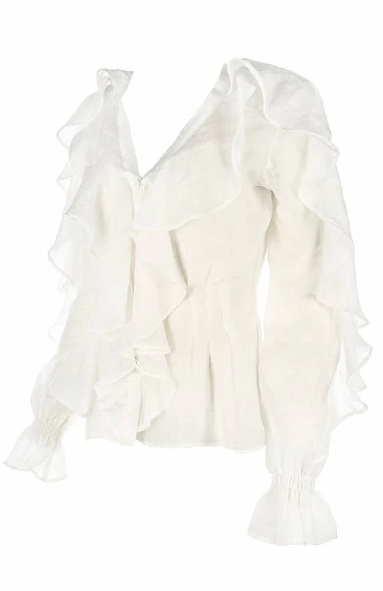 Restyle Standard Tops White Gothic V Neck Ruffled Shirt - Image 6
