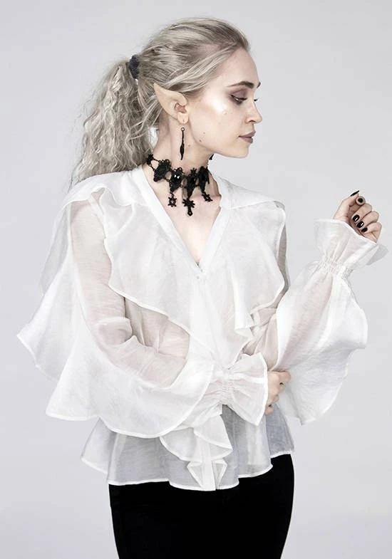 Restyle Standard Tops White Gothic V Neck Ruffled Shirt