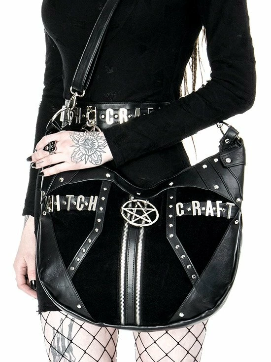 Restyle Purses & Handbags Witchcraft Pentagram Zipper Black Hobo Purse - Image 2