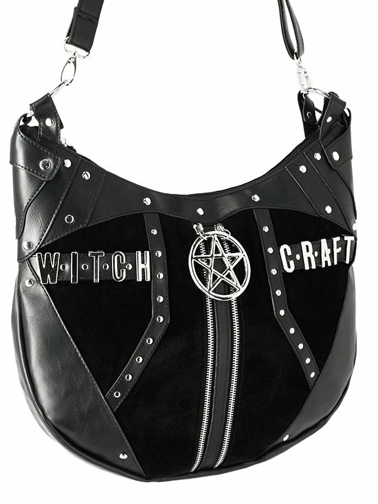 Restyle Purses & Handbags Witchcraft Pentagram Zipper Black Hobo Purse - Image 3
