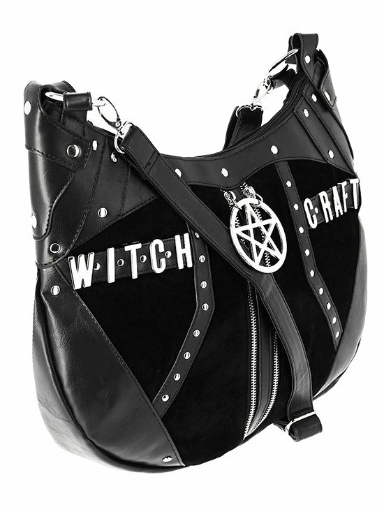 Restyle Purses & Handbags Witchcraft Pentagram Zipper Black Hobo Purse - Image 4