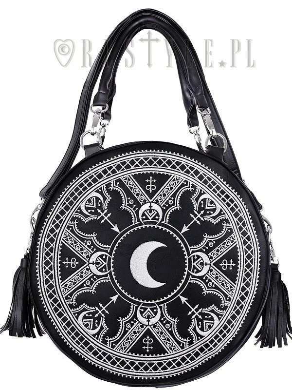 Restyle Purses & Handbags Witchy White Henna Moon Embroidery Round Handbag With Tassels